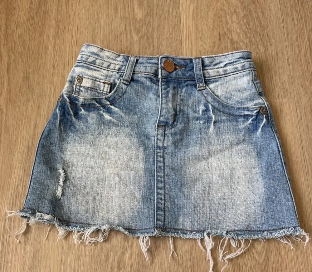 Y2K Zana Di Girls Blue Pink Butterfly Denim Skirt Size 8